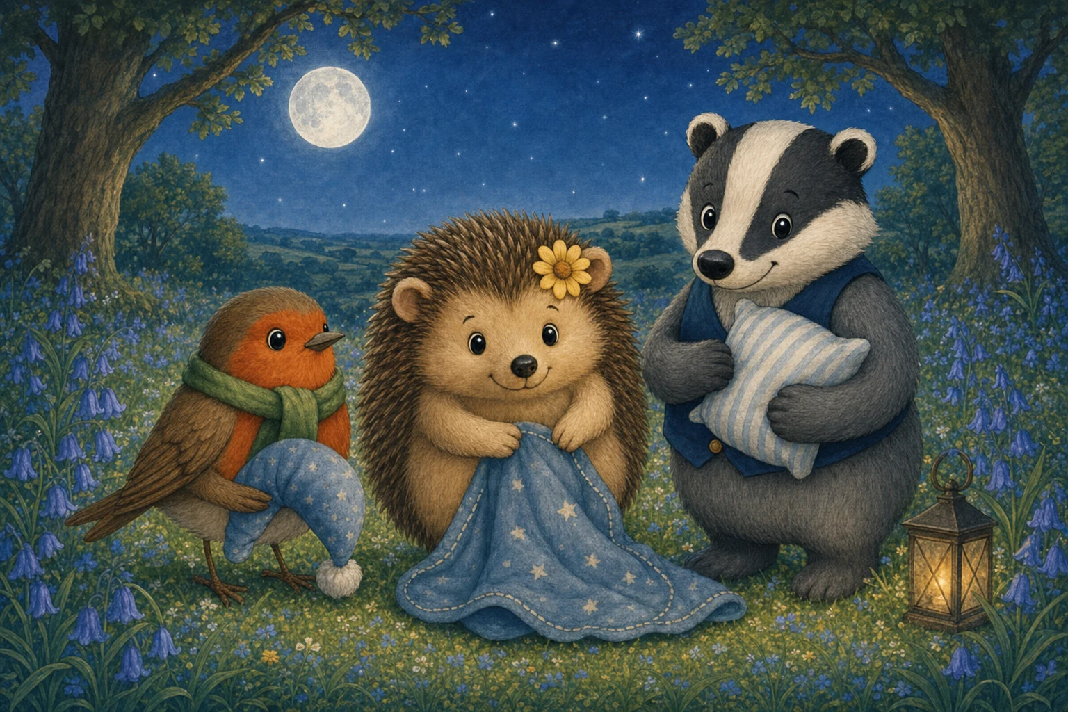 Daisy, Pip and Barnaby at bedtime in Mossbank Meadow