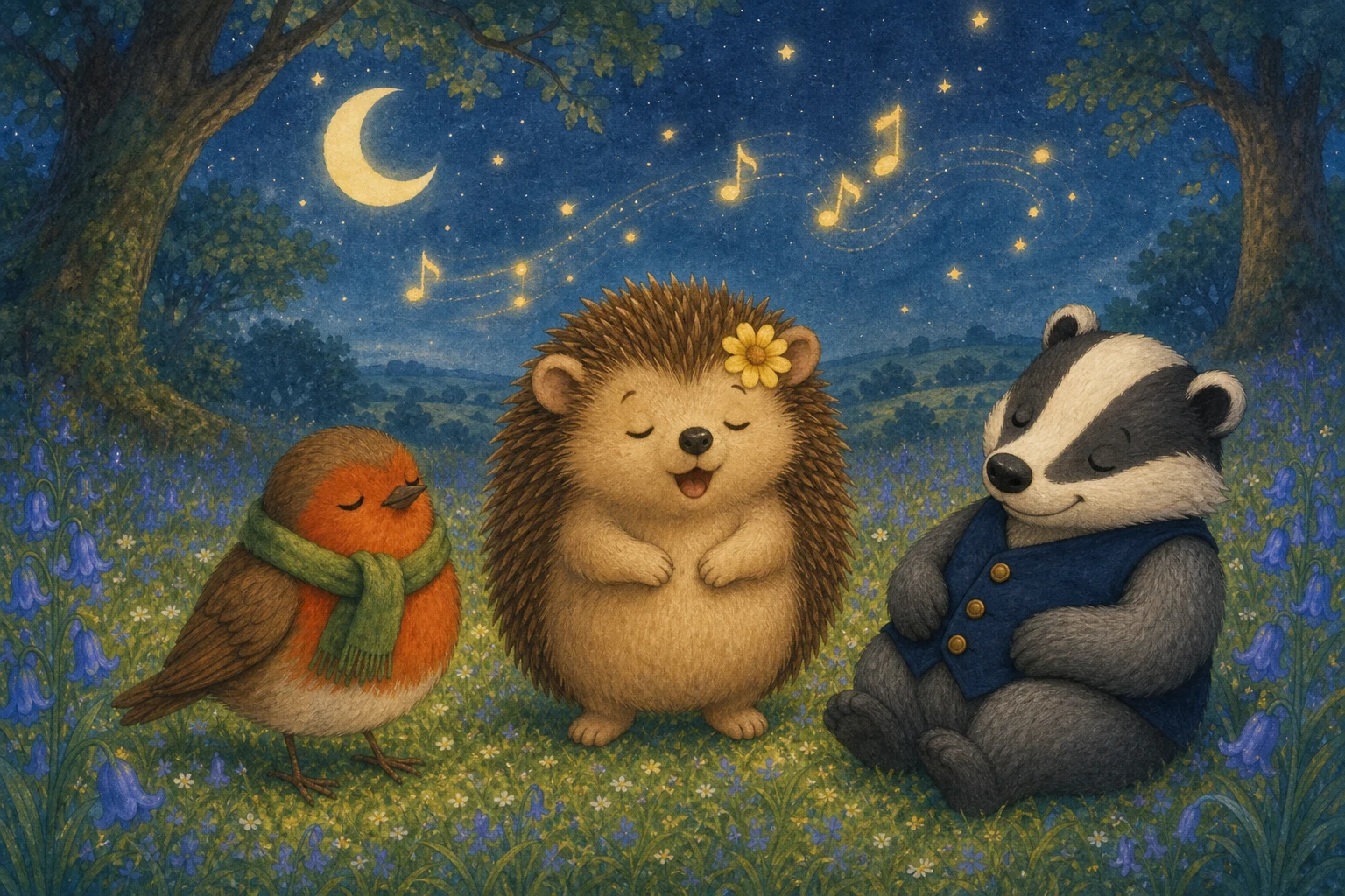 Daisy singing a lullaby under the moon